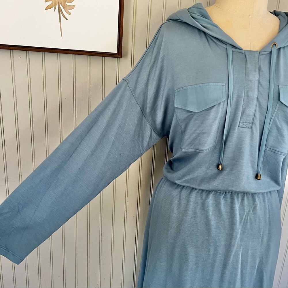 Soft Surroundings Spring Blue Shirt Dress with a gathered waist Size 1X - Picture 3 of 10